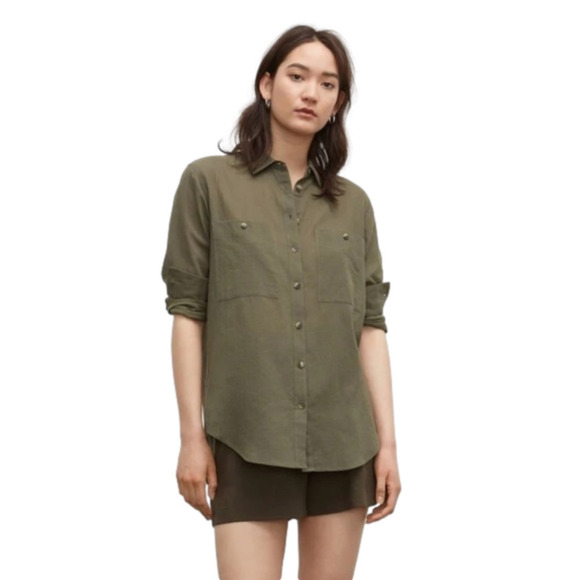 Club Monaco Womens Utility Cotton Military Button Down Shirt Olive Green Sz SP - Picture 2 of 10
